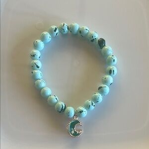 Turquoise Beaded Bracelet with Crescent Charm